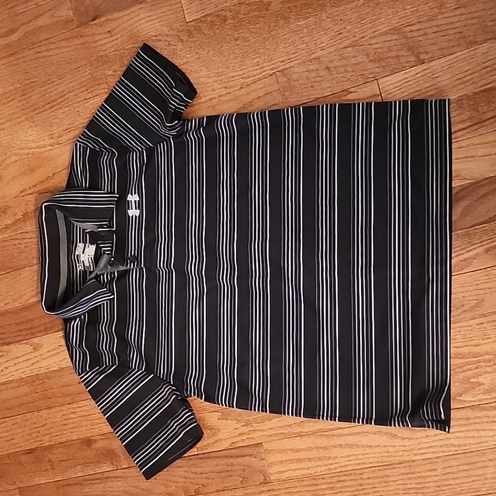 Under Armour Heatgear Polo Shirt Black & White Striped, YLG